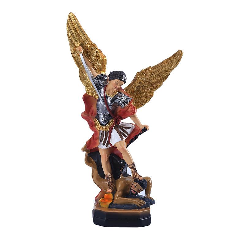 21.5CM High Classical St. Michael Angel Demon Slayer God Statue Ornament Decoration Resin Crafts