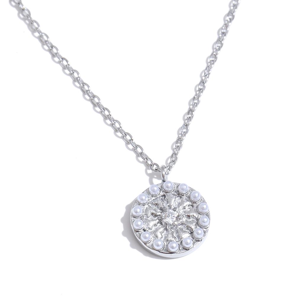 

Yhpup Chic Small New Stainless Steel Imitation Pearls Zircon Round Pendant Necklace Earrings Tarnish Resistant Popular Jewelry