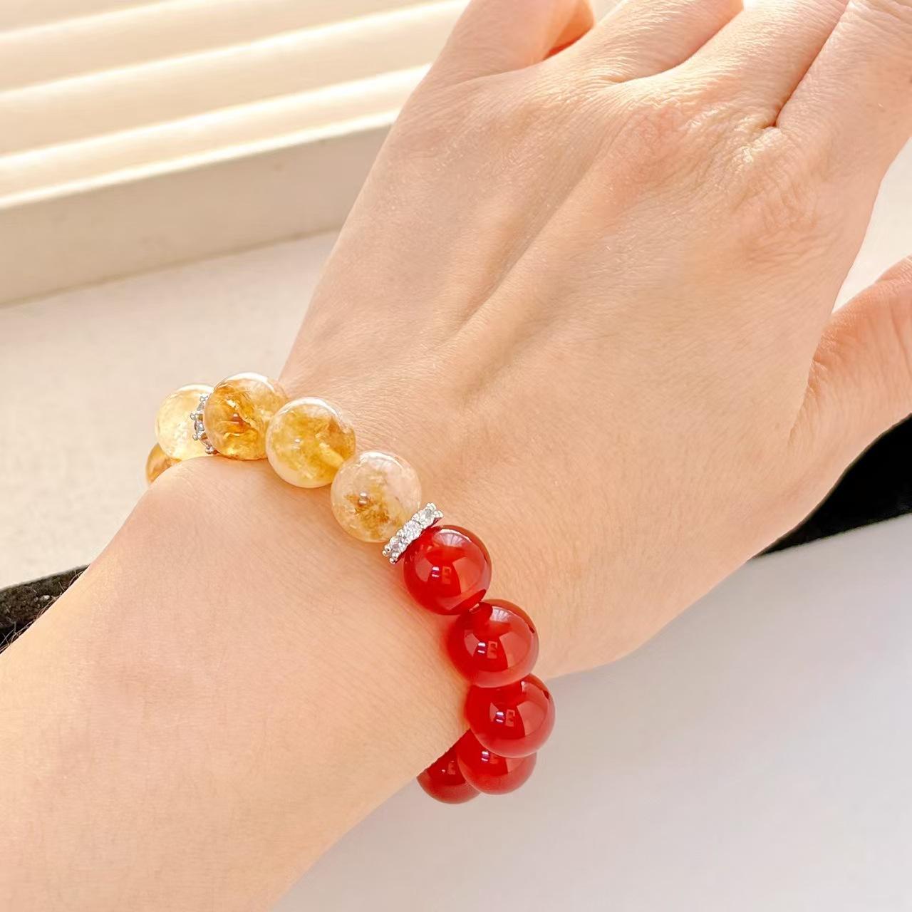Retro High Quality Natural Pigeon Blood Red Chalcedony Agate Honey Milk Cover Citrine Bracelet Bracelet
