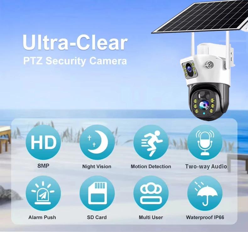 LS VISION 8MP Solar Camera 4G Wireless WiFi Dual Lens CCTV 4K Dual Screen Security Protection Human Detection PTZ Waterproof Outdoors Cam