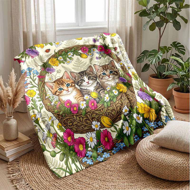 Fantasy Kitten Dreamscape Theme blanket Lightweight Warm Flannel Blanket Decorative Throw Blanket for Home Decoration