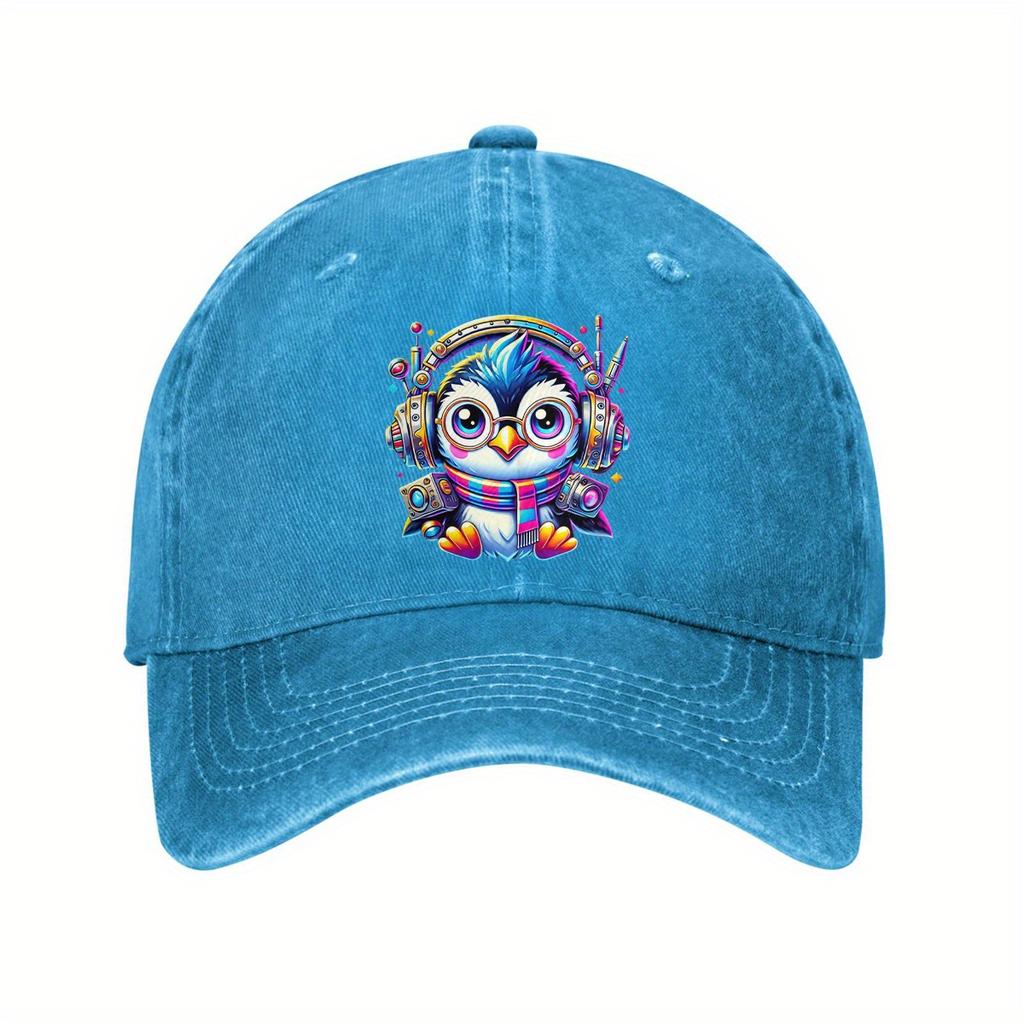 Cute Penguin Music Lover Baseball Cap Adjustable Washed Cotton Casual Hat for Adults