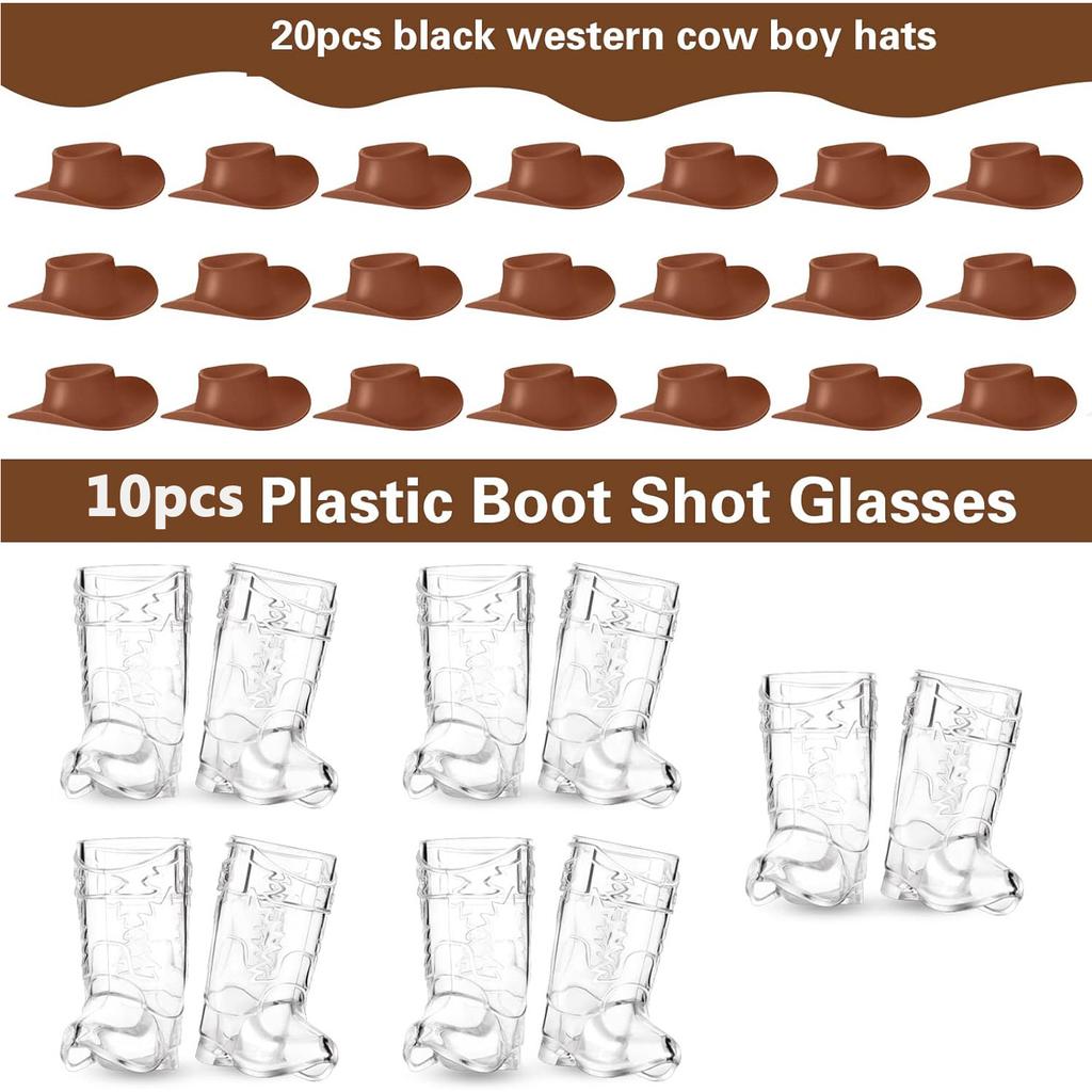 30 Pcs Cowboys Shot Glass Plastic Mini Western Cowgirl Hat and Boot Glasses for Bridegroom Bridal Shower Bachelorette Party