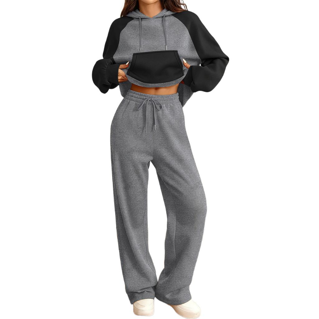 Women's ,Blocked Fleece,Lined Warm Casual Sports Long,Sleeved Sweatshirt Set