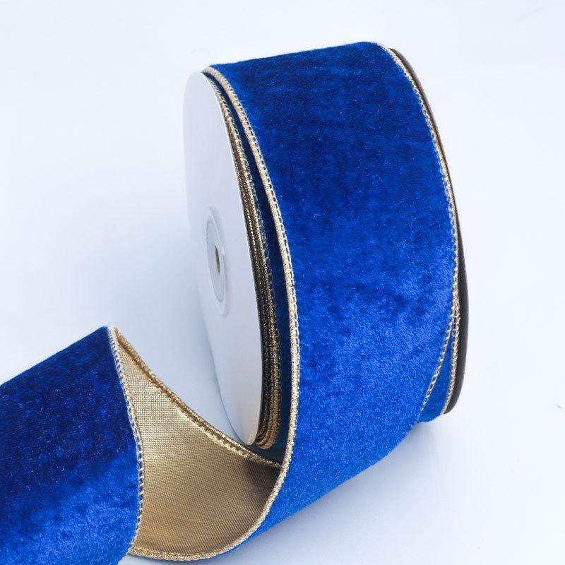 

5cm 10 Yards Solid Color Christmas Tree Wrapping Decorative Ribbon Christmas Wire Gold Border Velvet Ribbon Decoration Tie 10 yards синий