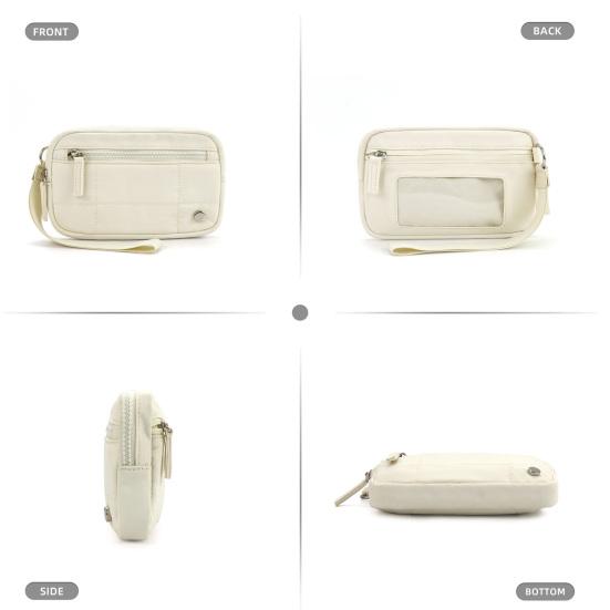 Women Wrist Pouch Nylon Quilted Wristlet Wallet Portable Waterproof Wrist Wallet with 3 Zipper Pockets for Travel Credit Card Keys