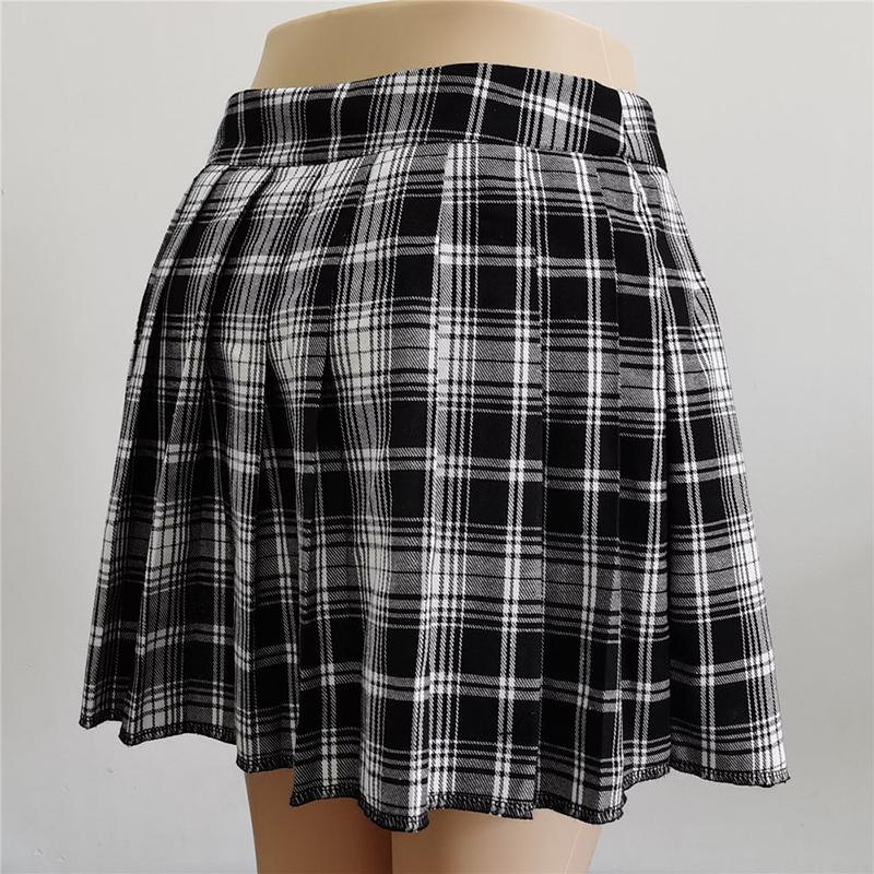 Gothic Skirt Punk Tie Half Skirt Plaid Pleated Skirt Trendy Irregular Short Skirt Gift for Girls Women