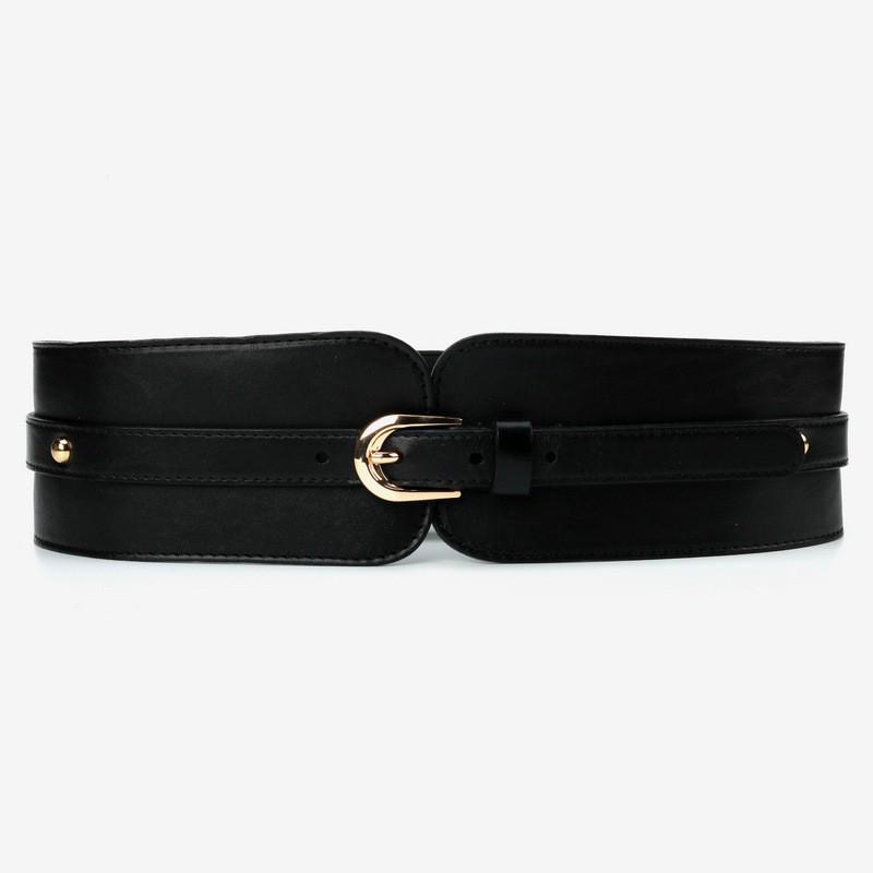 Women s Retro Black Elastic Belt with Genuine Leather Wide Waistband – Suit, Skirt, Coat, Sweater Decor.