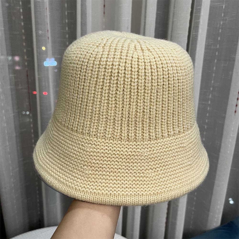 Tide Ladies Wool Hat Autumn and Winter Face Small Solid Color Bucket Hat Versatile Dome Knitted Bucket Hat Women