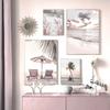Pink Seascape Wall Art Canvas Painting Sunshine Beach Wall Poster Print Starfish Palm Tree Prints Nordic Wall Picture Home Decor