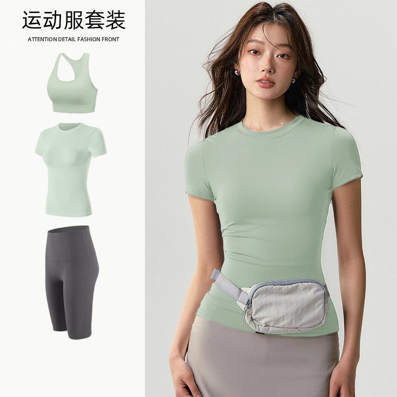 Basic yoga t-shirt women s waist versatile fitness short-sleeved running quick-drying yoga clothes tight top S