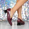 8839-1DX Patent Leather Women's Plus Size Square Toe Chunky Heel Mid-Cut High Heels (Size 43)