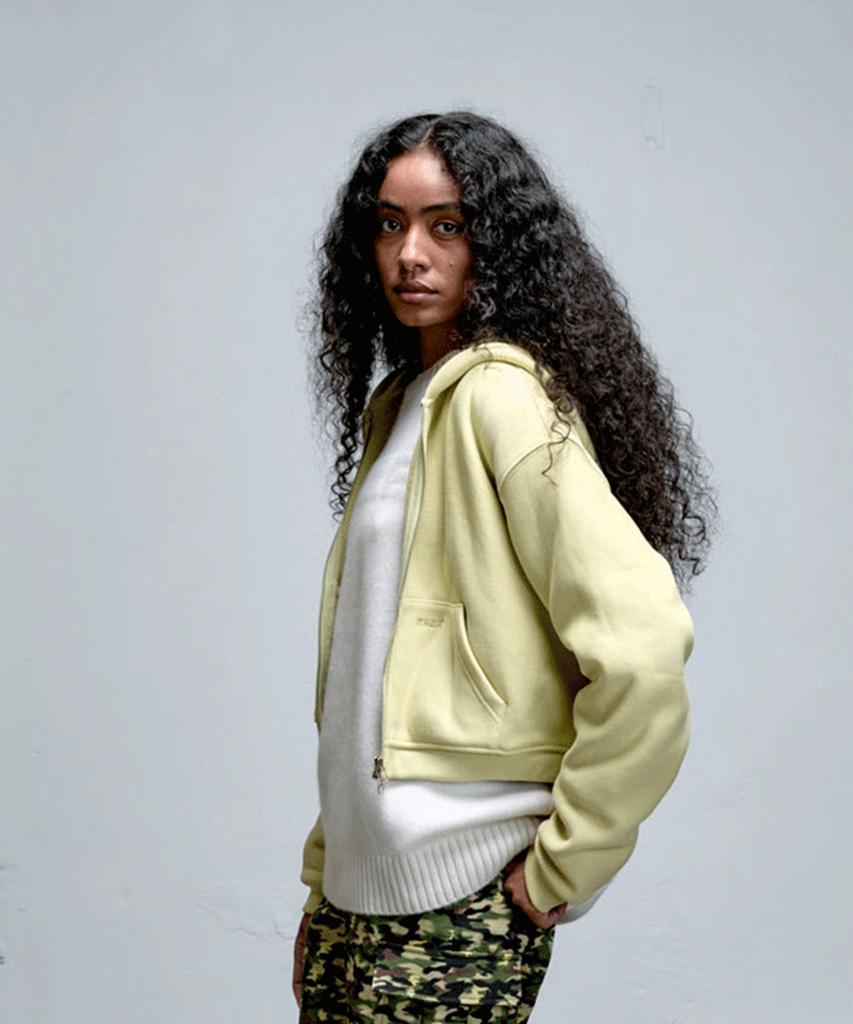 Erer Oversized Sweat Hoodie Zip-Up Yellow