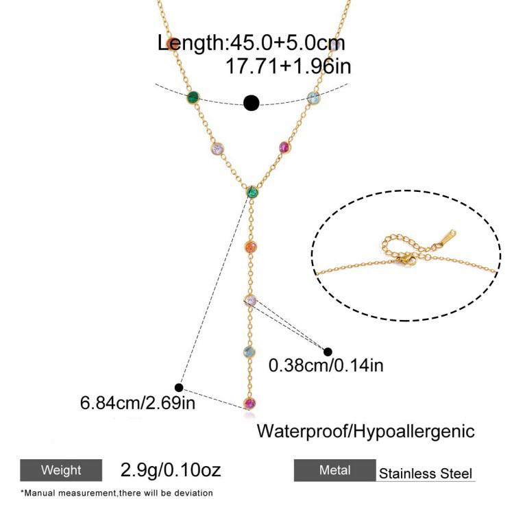 18k Gold Plated Stainless Steel Oval Colorful Zircon Fashion Jewelry Necklaces Custom Fine Chain Necklace for Women
