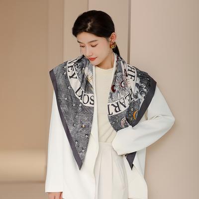 New Square Scarf Letter Splicing Design Retro Casual Thin Sunscreen Shawl Scarf