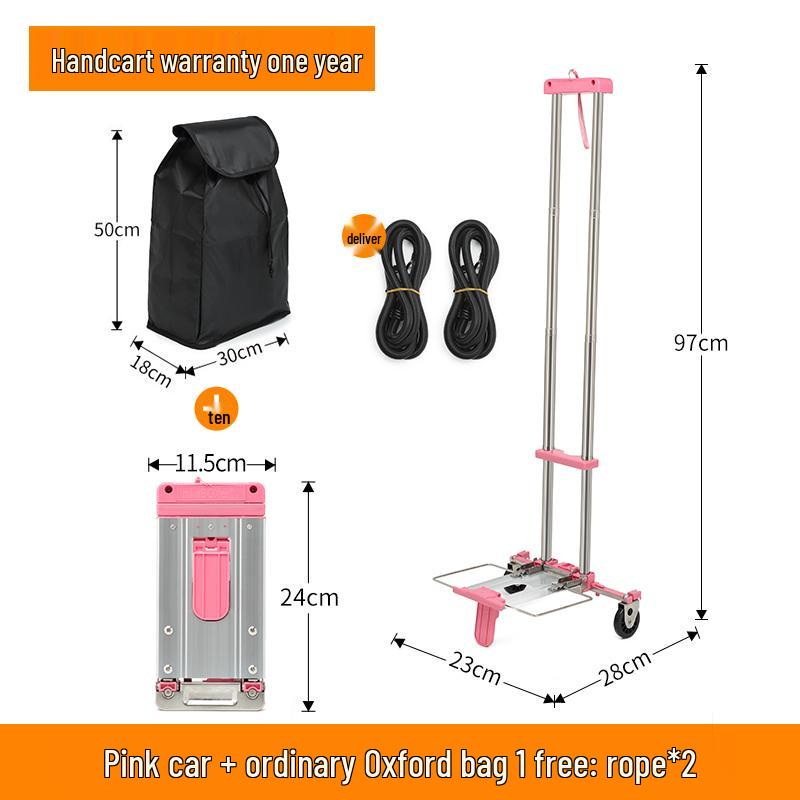 Kompakt hopfällbar vagn: Liten handkärra, Bagage- och lastvagn, Bärbar shoppinglösning.