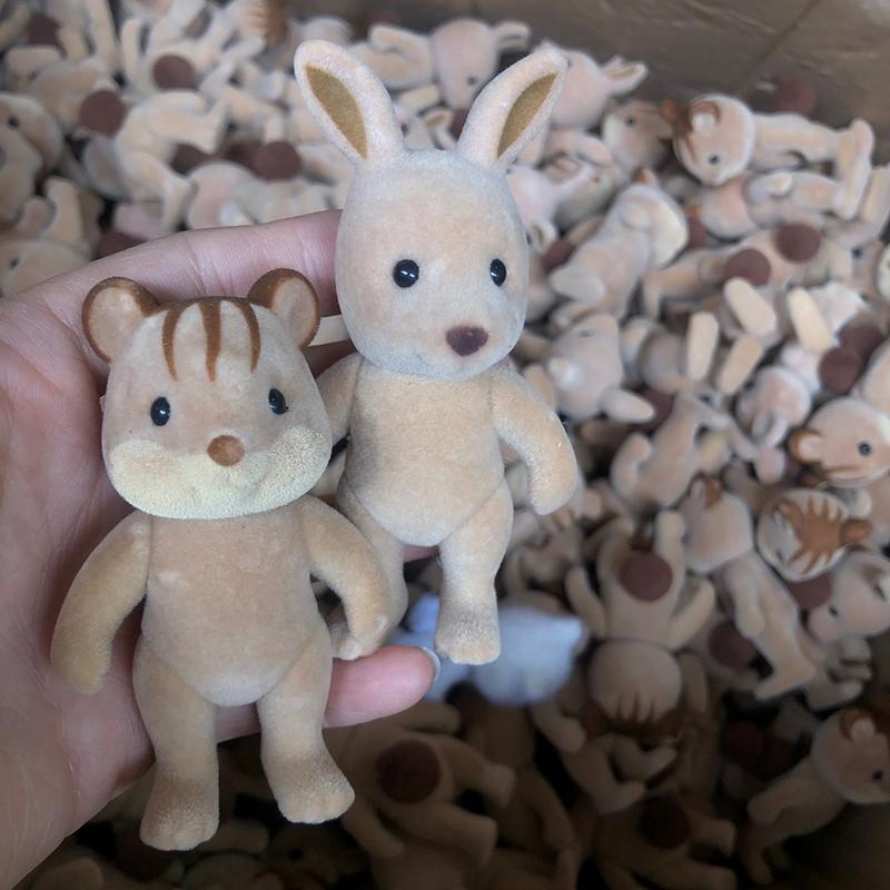 1Pc Forest Family Animal Figure Rabbit Bear Dog Flocked Shaggy Figurine Animal Model Toy For Kid Factory Defects