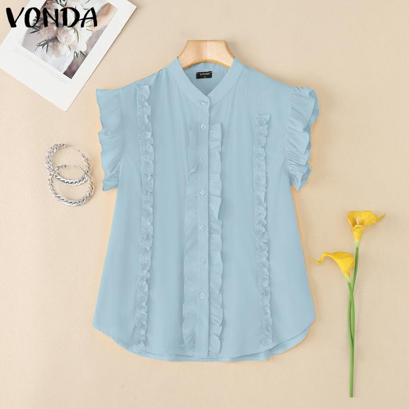 VONDA Women Sleeveless Ruffled Casual Pleating Tank Tops