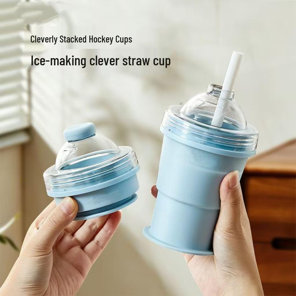 Portable Silicone Ice Ball Straw Cup: Food-Grade, Folding, Travel-Friendly, Creative Design for Homemade Large Ice Balls.
