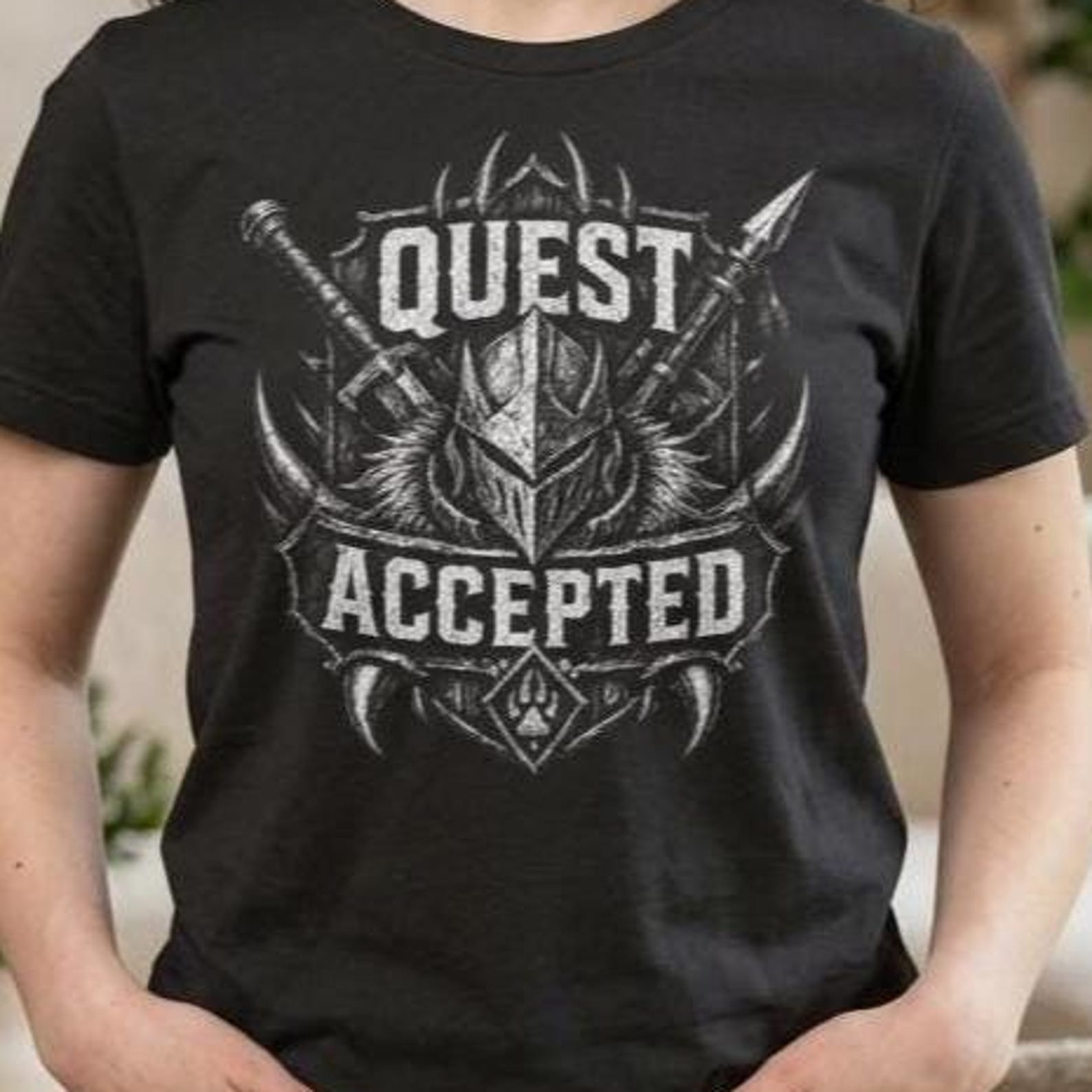 Quest Accepted Shirt Hunter Gamer T-Shirt Fantasy RPG Quest Gaming Gift for Men Women S