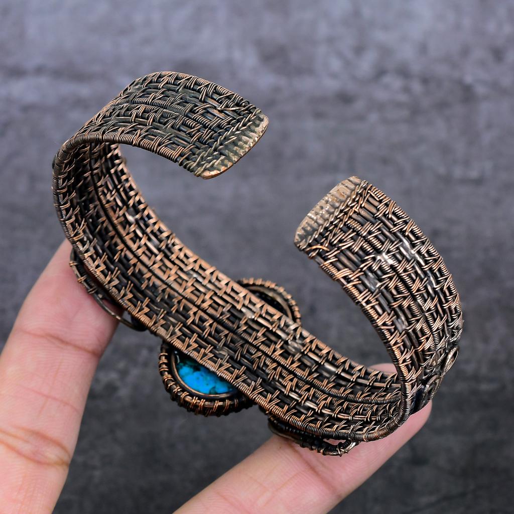 Natürlicher tibetischer Türkis Kupferdraht Wickelarmband verstellbar h2P75
