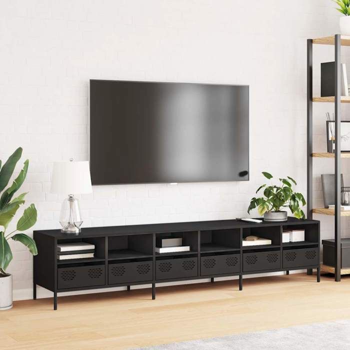 VidaXL TV Cabinet Black 202x39x43.5 Cm Cold-rolled Steel, TV Bench, Metal Furniture, Multimedia Furniture, TV Sideboard, Furniture 3307155