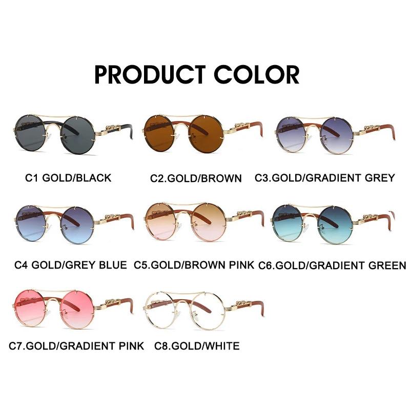 Vintage Metal Round Sunglasses Men Luxury Gold Leopard Wooden Frame Stylish Outdoor Women Trendy Oval Shades Oculos de sol