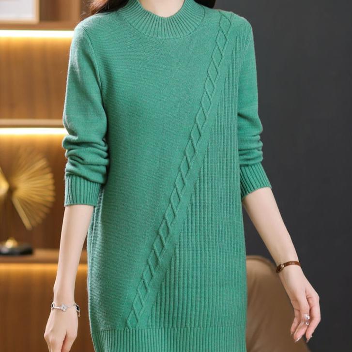 Mid-length Sweater Loose Half Turtleneck Pullover for Women Solid-color Casual Knitted Sweater for Autumn and Winter