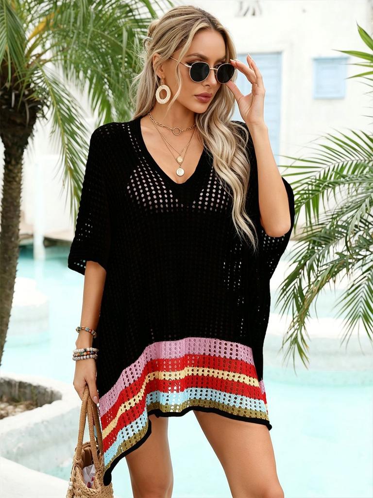 Women Hollow Out Knit Sun Protection Cover Up Beach Vacation Outerwear