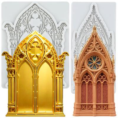 Retro Gothic Window Silicone Molds Castle Door Fondant Mold Cake Decorating Tools Cupcake Topper Candy Resin Clay Chocolate Gumpaste Mold
