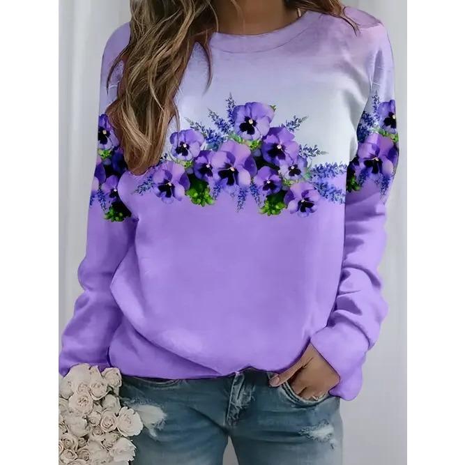Spring and Autumn Round Neck Flower Butterfly Pattern 3D Printed Top Fashionable Casual Long Sleeved Women's T-shirts