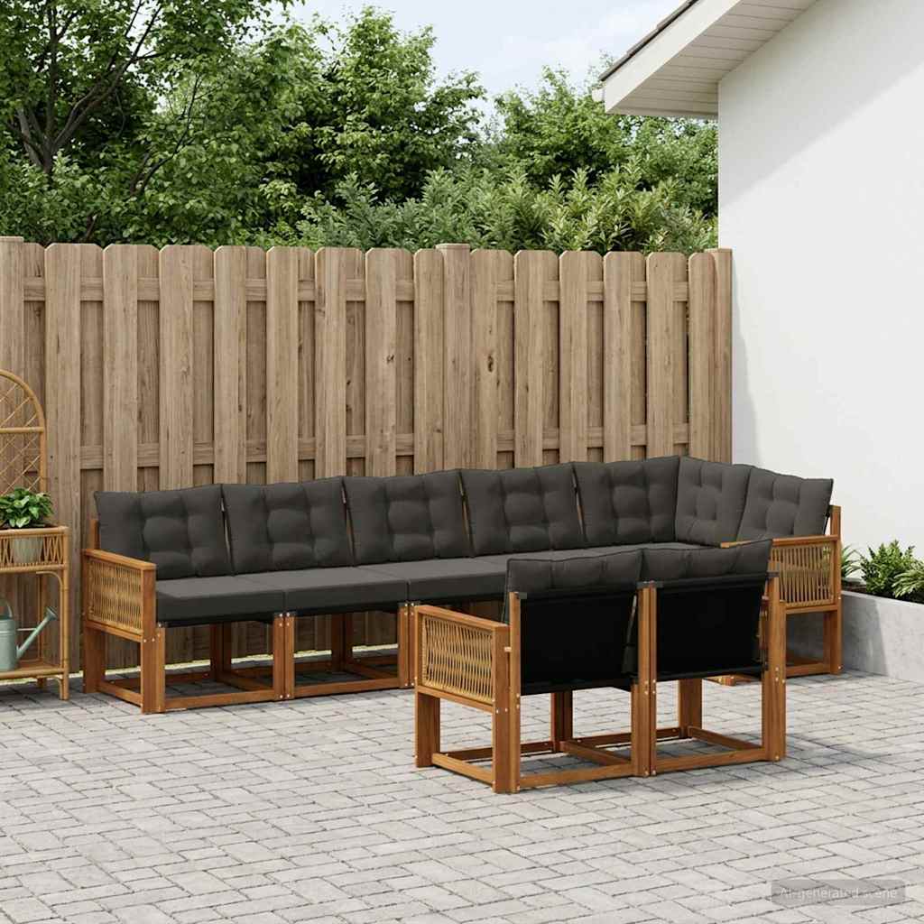 Outdoor Sofa Set with Cushions 8 pcs Natural and Black