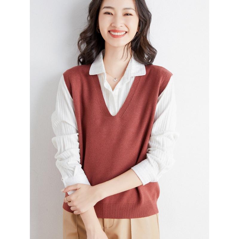 Women S Loose V Neck Sleeveless Knit Vest Solid Pullover
