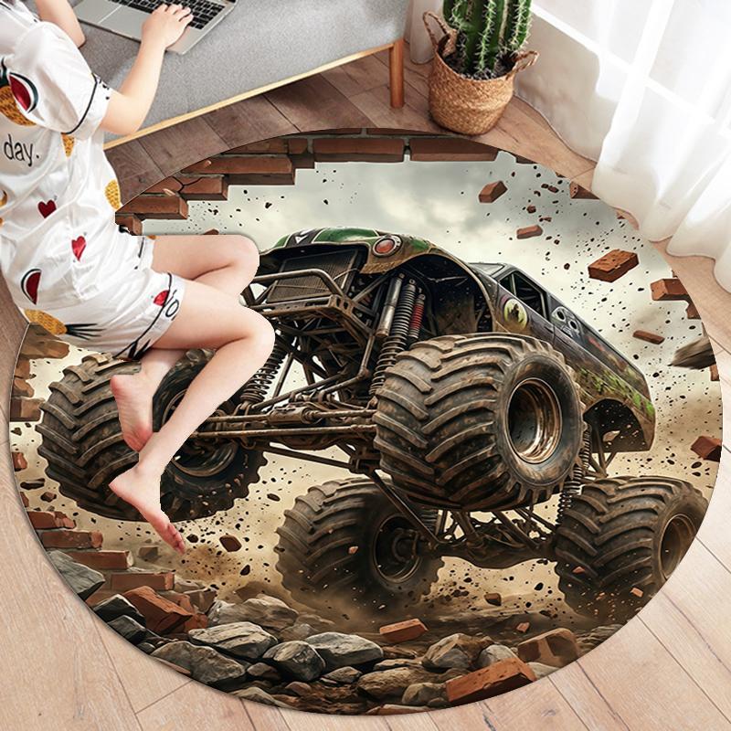 Racing Speed Bear Roar Round Area Rug,Carpet Rug for Living Room Bedroom Sofa Playroom Decor,Non-slip Floor Mat