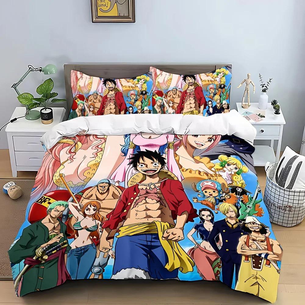 One Piece Luffy Poszwa na kołdrę Poszewka na poduszkę Domowy Zestaw poszwy na kołdrę, Zestaw pościeli Anime Boy 2/3 szt. Dekoracja sypialni, Prezent dla chłopca