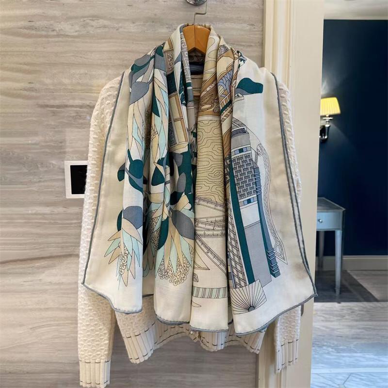 NINA SOLOR Painter's Treasure Chest Silk Wool Square Scarf