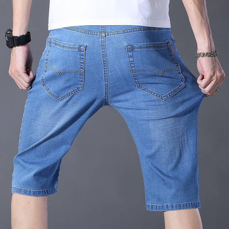 Nuovi Pantaloncini Denim Estivi da Uomo Traspiranti Sezione Sottile dei Pantaloni Cinque Dritti Larghi Casual Elastici