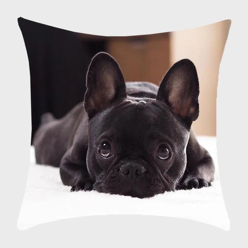 Bulldog Polyester Cushion Cover Modern French Bulldog Pillowcase Sofa Throw Pillow Cover Decorative Pillowcase For Couch Bed Car