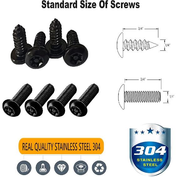 Aootf Black Anti Theft License Plate Screws- Stainless Steel Rustproof Security Bolts Fasteners For Front Rear Car Tag Mount- M6 (1/4") Locking