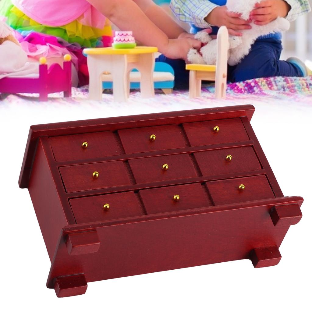 1/12 Mini Schrank Holzmodell Möbel Schlafzimmer Schubladenschrank Spielzeug für Puppenhaus Rot