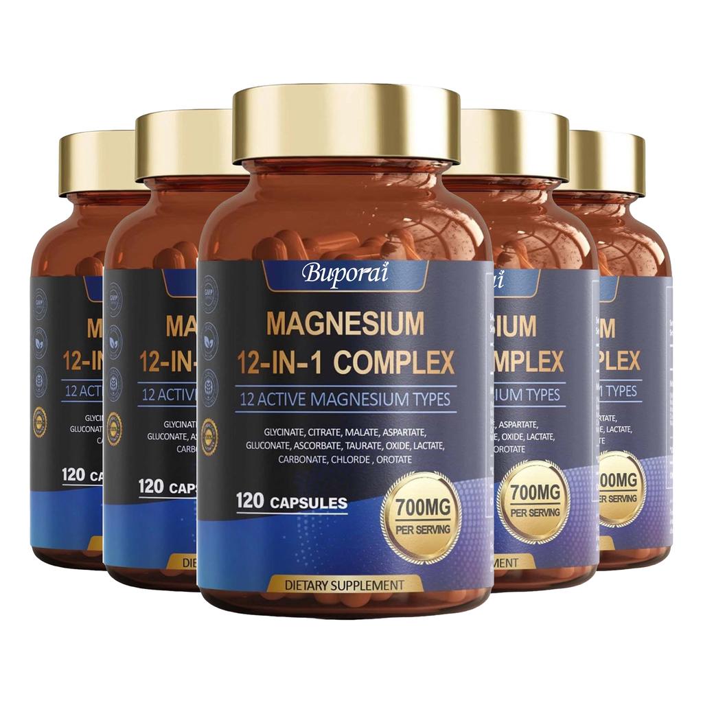 Buporai Integratore alimentare Complesso di Magnesio 12-in-1, contenente citrato di magnesio e malato di magnesio, supporta il benessere quotidiano.