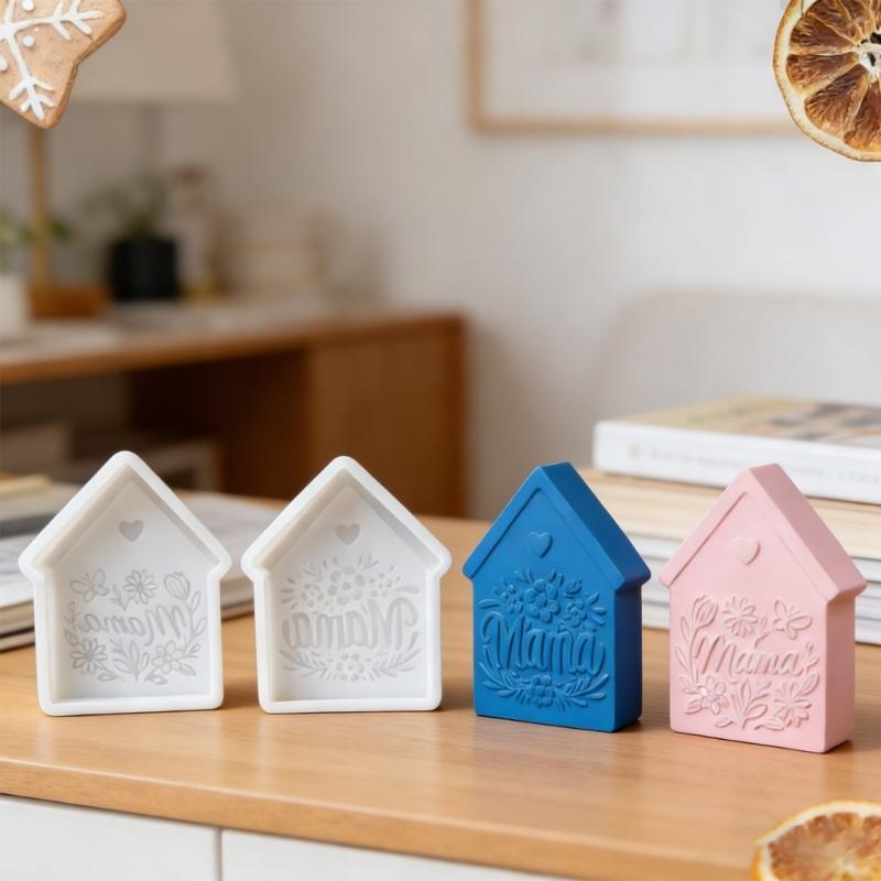 Pack Of 2 Mother Day House Shape Ornaments Silicone Molds For Cement Plasters Craft And Home Decors Gift Making Supplies