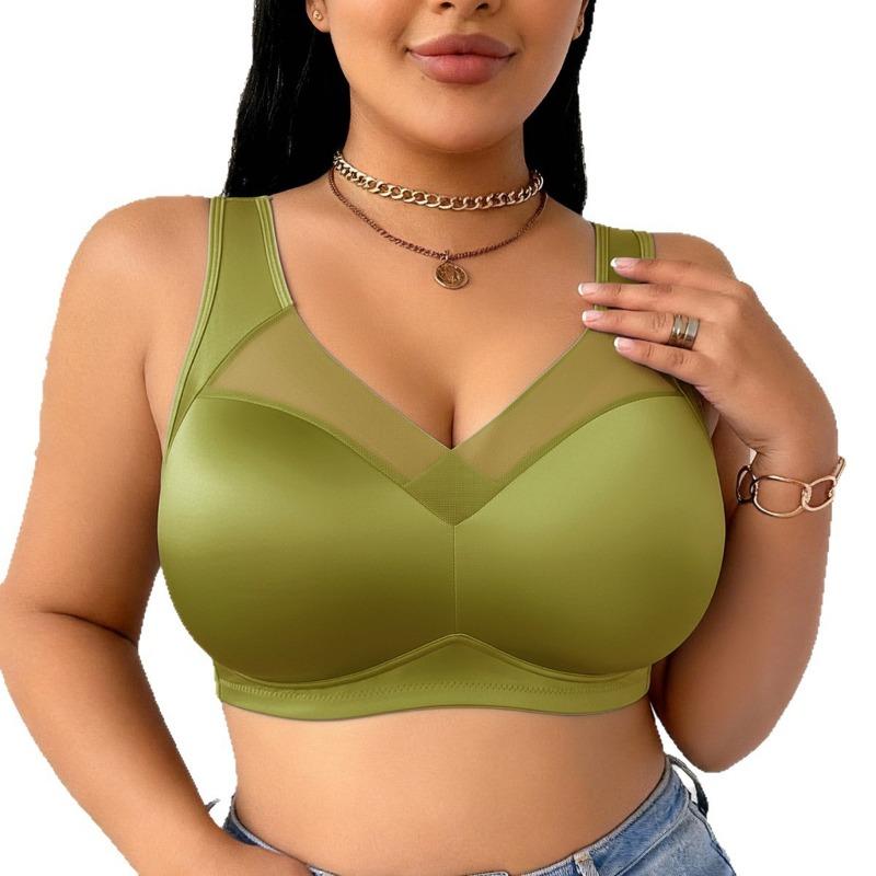 Sutiã Sem Fio Costurado com Renda Profunda em V para Mulheres Plus Size