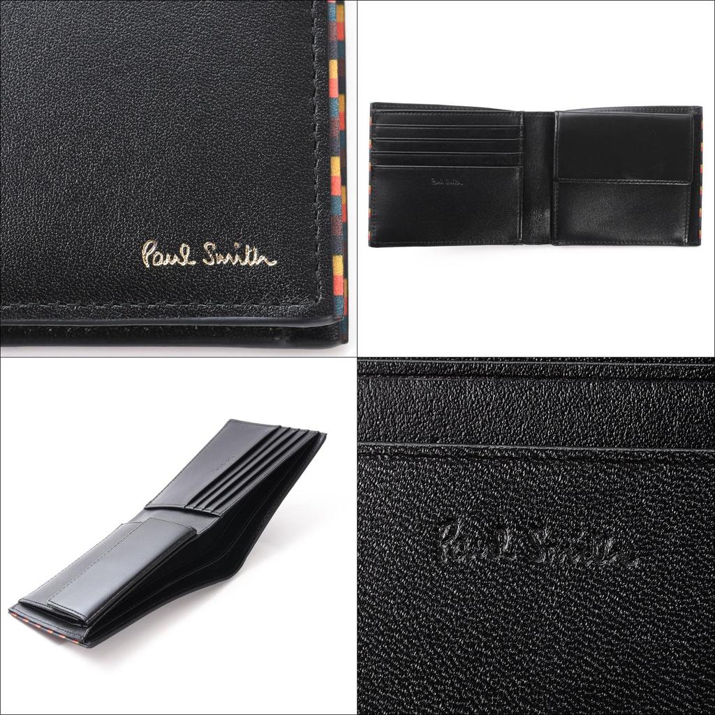Set gravierte Bright Stripe Trim SS24 Bifold Wallet Leder Geldbörse Rindsleder 813005 P846 Kein Name [Paul Smith] Artikel/Name (Schwarz, graviert)