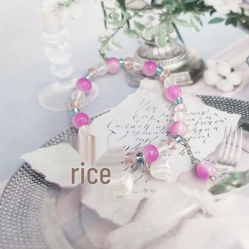 New Women's Mori Style Butterfly Glass Bracelet with Colorful Crackle Beads