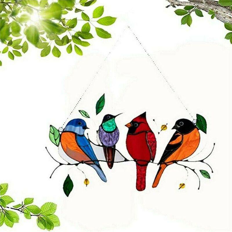 Vibrant Stained Glass Birds-on-a-wire Suncatcher For Happy Homes