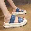 Fashion Outside Flip-Flops Summer New Round Head Open Toe Sequined Cloth Platform Soft Bottom Non-Slip Beach Cool Mopping