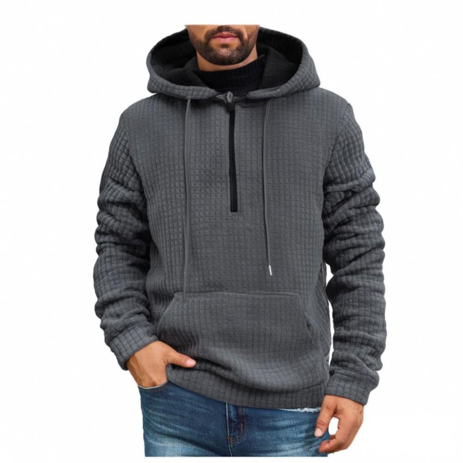 

Mens Pullover Fashion Quilted Hoodies Long Sleeve Hooded Sweatshirt With Pocket XXXL