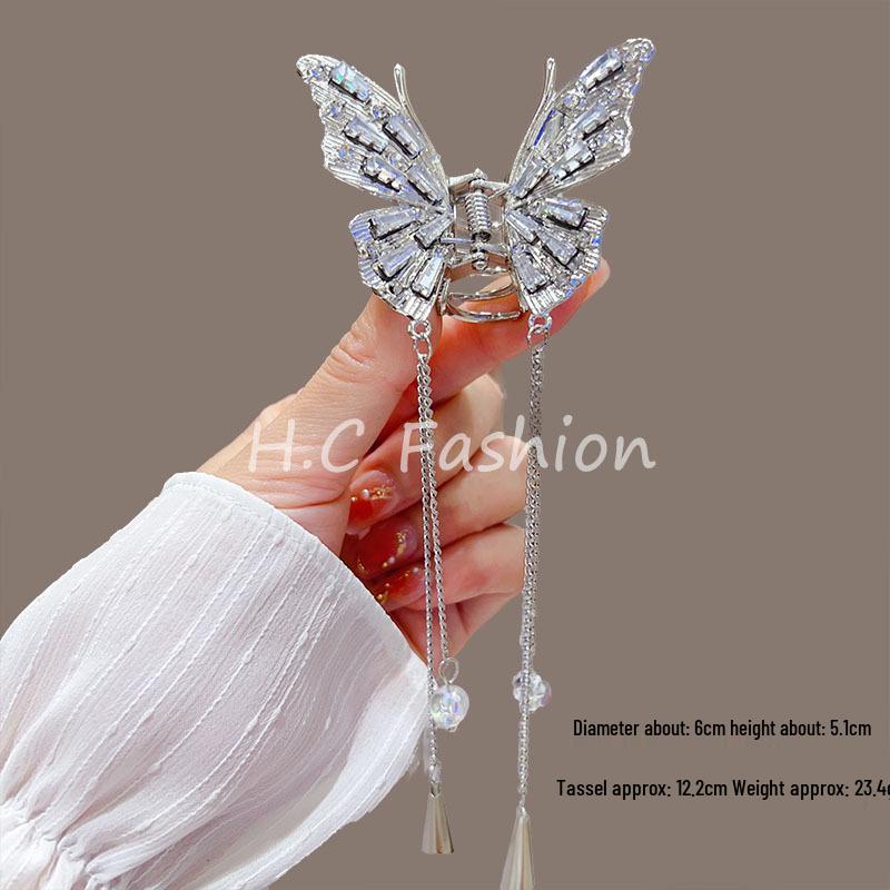 Elegante Schmetterlingsquaste Haarspange – Chinesischer Stil Halb-Pferdeschwanz Klauenclip für Damen