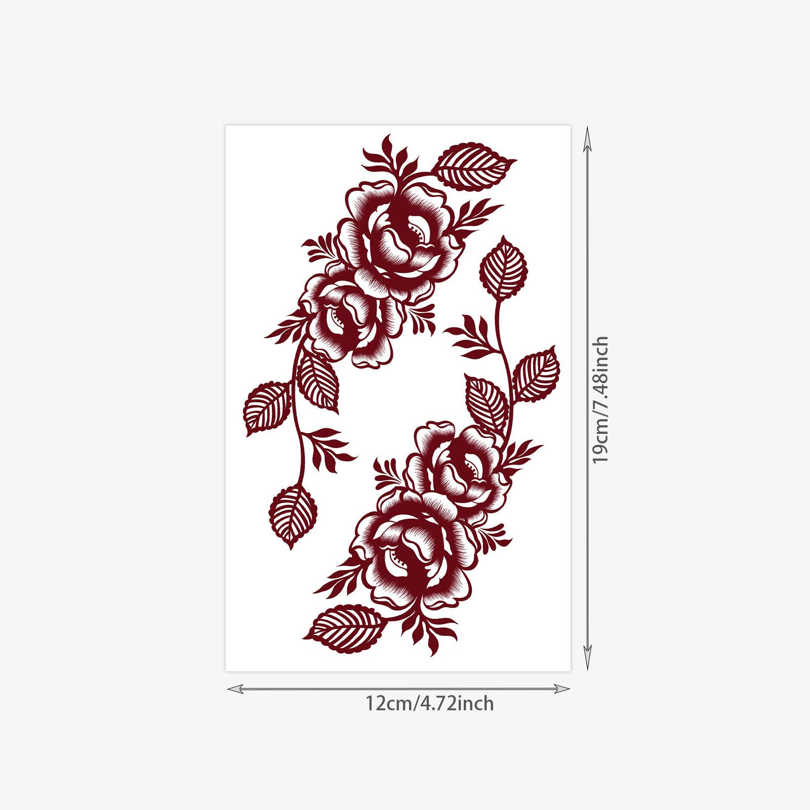 

Red Flower Rose Hand Back Waterproof South East Asia Tattoo Temporary Tattoo Sticker 12*19CM